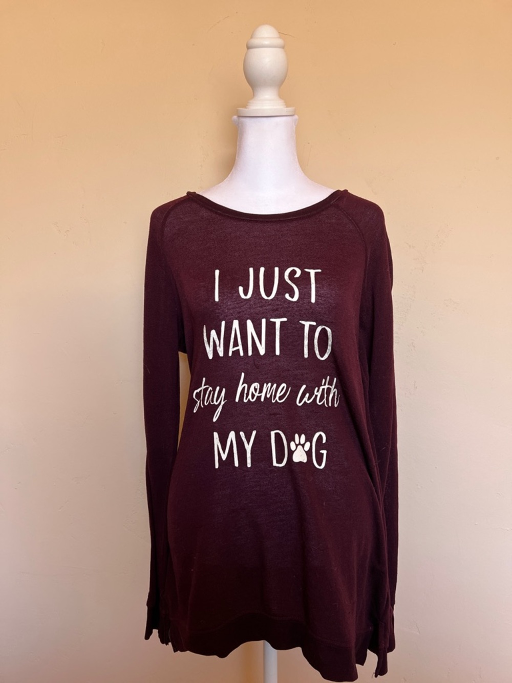 Stay Home With My Dog Long-Sleeve Tee - Burgundy